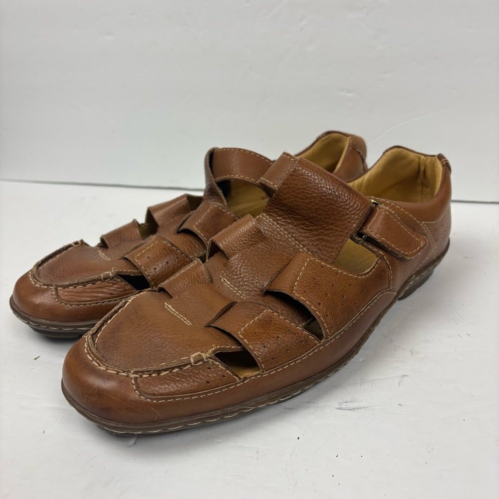 Sandro Tan Brown Leather Fisherman Sandals Comfort And Gel Mens size 9.5 D